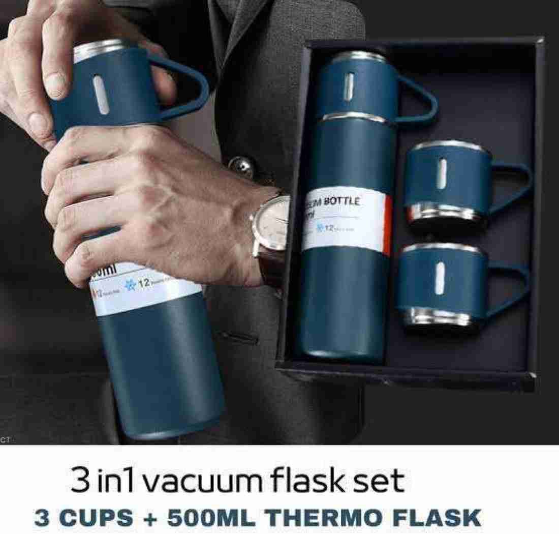 Imported Vacuum Flask Set Stainless Steel Thermos 500-ML Bottle & 3 Cups Set