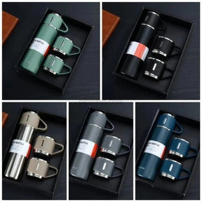 Imported Vacuum Flask Set Stainless Steel Thermos 500-ML Bottle & 3 Cups Set