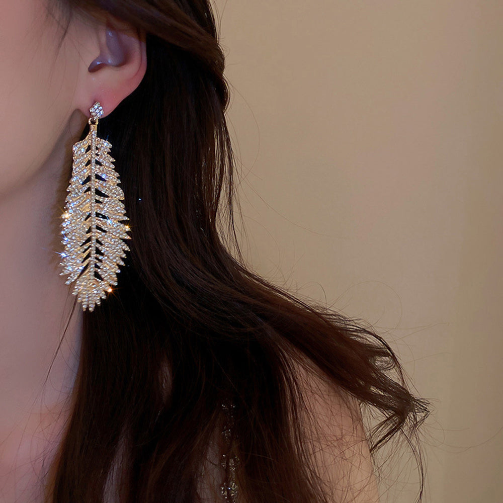 New Classic Feather Style Crystal Drop Earrings