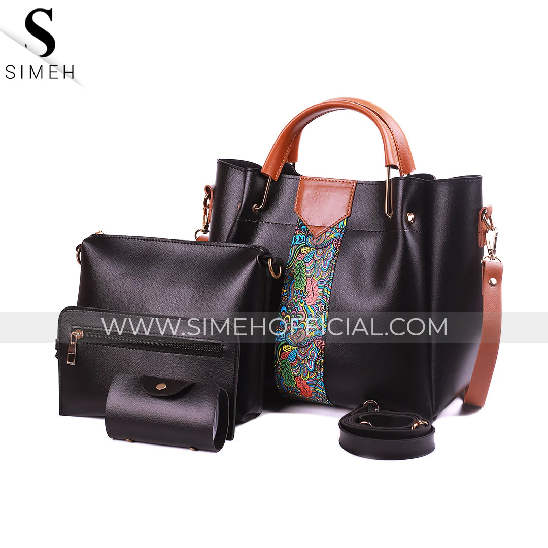 Simeh - 4 Pcs Jet Black Handbag