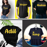 Customize Black T-Shirts For Girls & Boys With Golden Foil Name On it