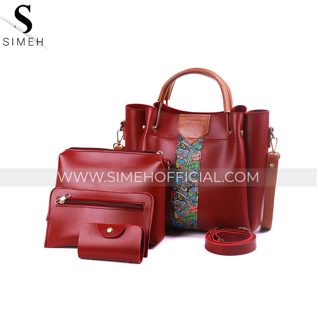 Simeh - 4 Pcs Wine Red Handbag