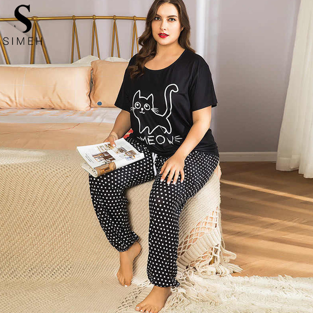 Meow Cat Style Printed Design Ladies Sleepwear Night Dress With Shirt And Trouser (complete Sleeping Suit) For Women And Girls