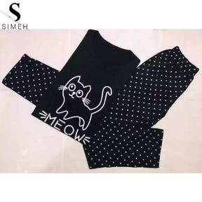 Meow Cat Style Printed Design Ladies Sleepwear Night Dress With Shirt And Trouser (complete Sleeping Suit) For Women And Girls