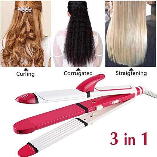 KEMEI 3 IN 1 PROFESSIONAL HAIR STRAIGHTENER + CURLER & CRIMPER